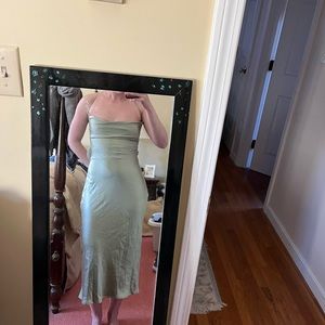 Princess Polly sage green satin cowl neck dress